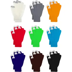 9 Pairs Winter Touch Screen Gloves For Men Women Stretch Knitted Texting Gloves Warm Windproof Solid Color Mittens
