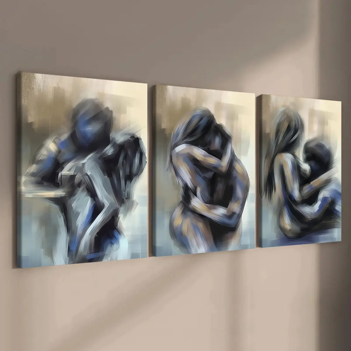 3-count wooden frame printed canvas, Art canvas prints, abstract human body art poster, romantic modern home decor, high definition, waterproof