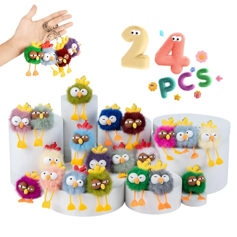 OMyFav 24PCS Cute Chick Keychains for Kids Birthday Party Favors Goodie Bag Stuffers Bulk Classroom Prizes Student Gifts