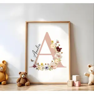 Custom Wildflower Initial Name Sign – Personalized Nursery Wall Art, Boho Above Crib Decor, Newborn Baby Gift, Digital & Printed Options