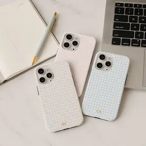 Personalized Gingham Phone Case Gold Custom Initials, Phone Cover For Phone 17 16 15 14 13 12 11 Pro ProMax Plus  Air series