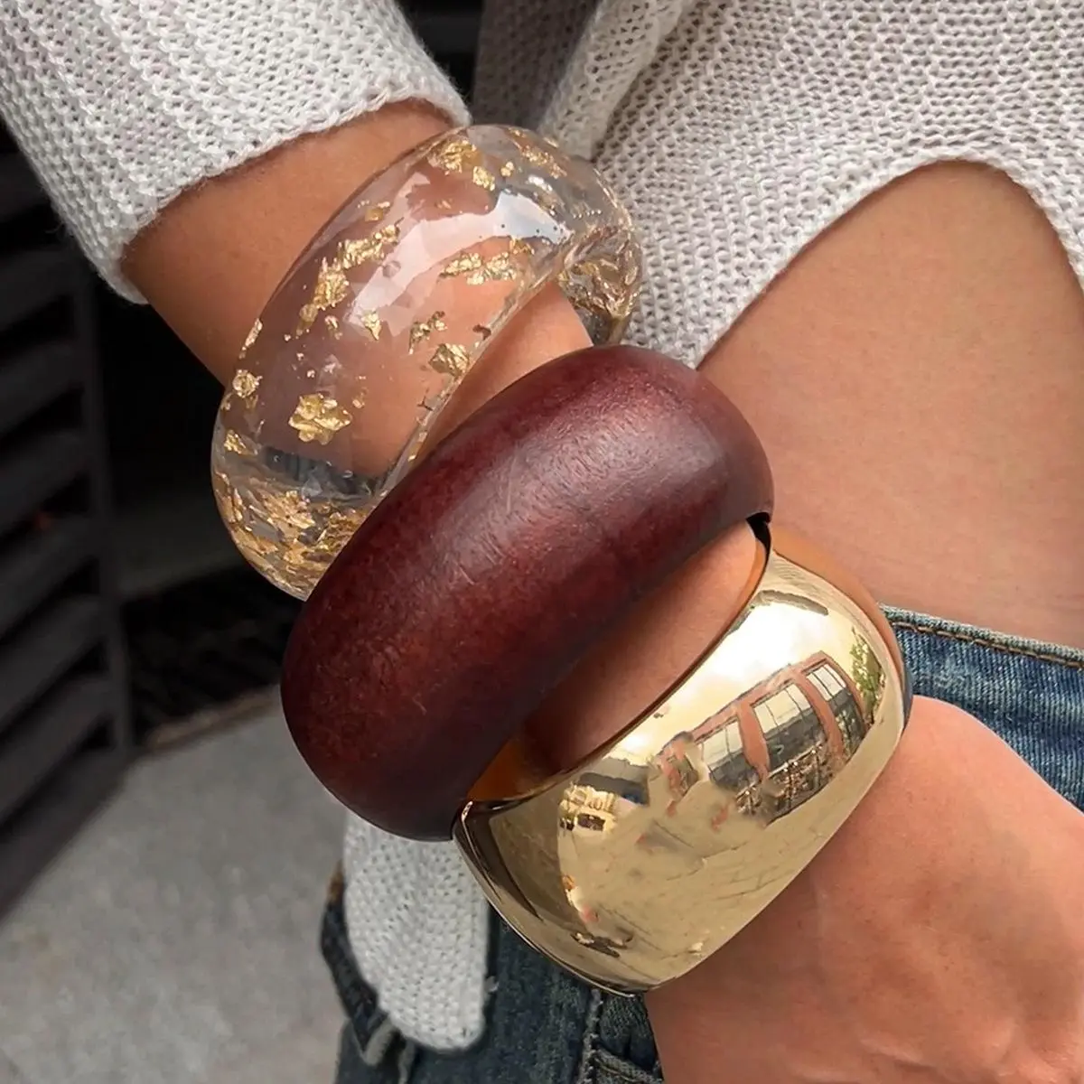 Vintage Resin Irregular Wide Bangle Bracelets Geometric Wide Stackable Bracelet Fashion Chunky Jewelry For Women Girls