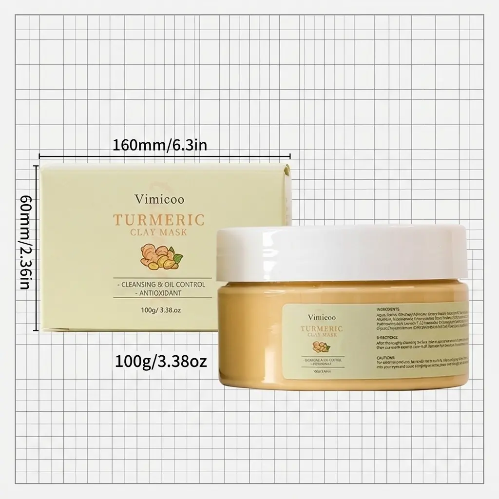 Vimicoo Turmeric Clay Mask, Deep Cleansing Oil Control Mud Mask with Turmeric & Centella Asiatica, Antioxidant Facial Mask for All Skin Types