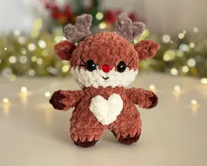Yarny Bear - Christmas Mini Reindeer Amigurumi, Cute Small Plush Deer, Rudolph Plush Ornament, Adorable Holiday Car or Home Decoration Gift