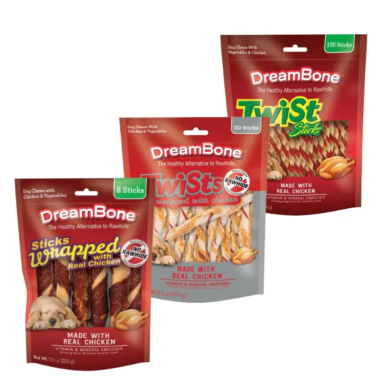 DreamBone Chicken Dog Chews 3-Pack Bundle – Twistz 100 Count, Chicken Wrapped Twistz 50 Count & Chicken Wrapped Sticks 8 Count