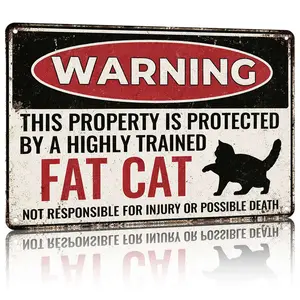 1pc Vintage Fat Cat Warning Metal Sign - Retro Tin Plate Wall Art, 8x12 Inch, Humorous Home Decor for Kitchen, Coffee Shop, or Club, Durable Material, Easy to Hang, Cat Decor, Perfect for Room Decor