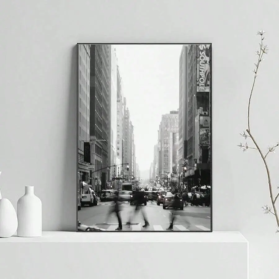 Black And White New York City Street Canvas Wall Art, Urban  Photography Print, Modern Minimalist Home Decor Unframed Canvas Poster or Framed Canvas Wrap