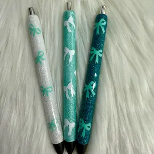 Mint Glitter Bow Epoxy Pink Pens