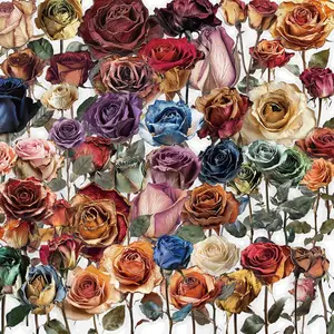 Artificial Rose Sticker, 50pcs/set Waterproof Self Adhesive Decorative Sticker, DIY Decals for Water Bottle, Laptop, Phone Case, Scrapbooking, Journal Making, Shockproof