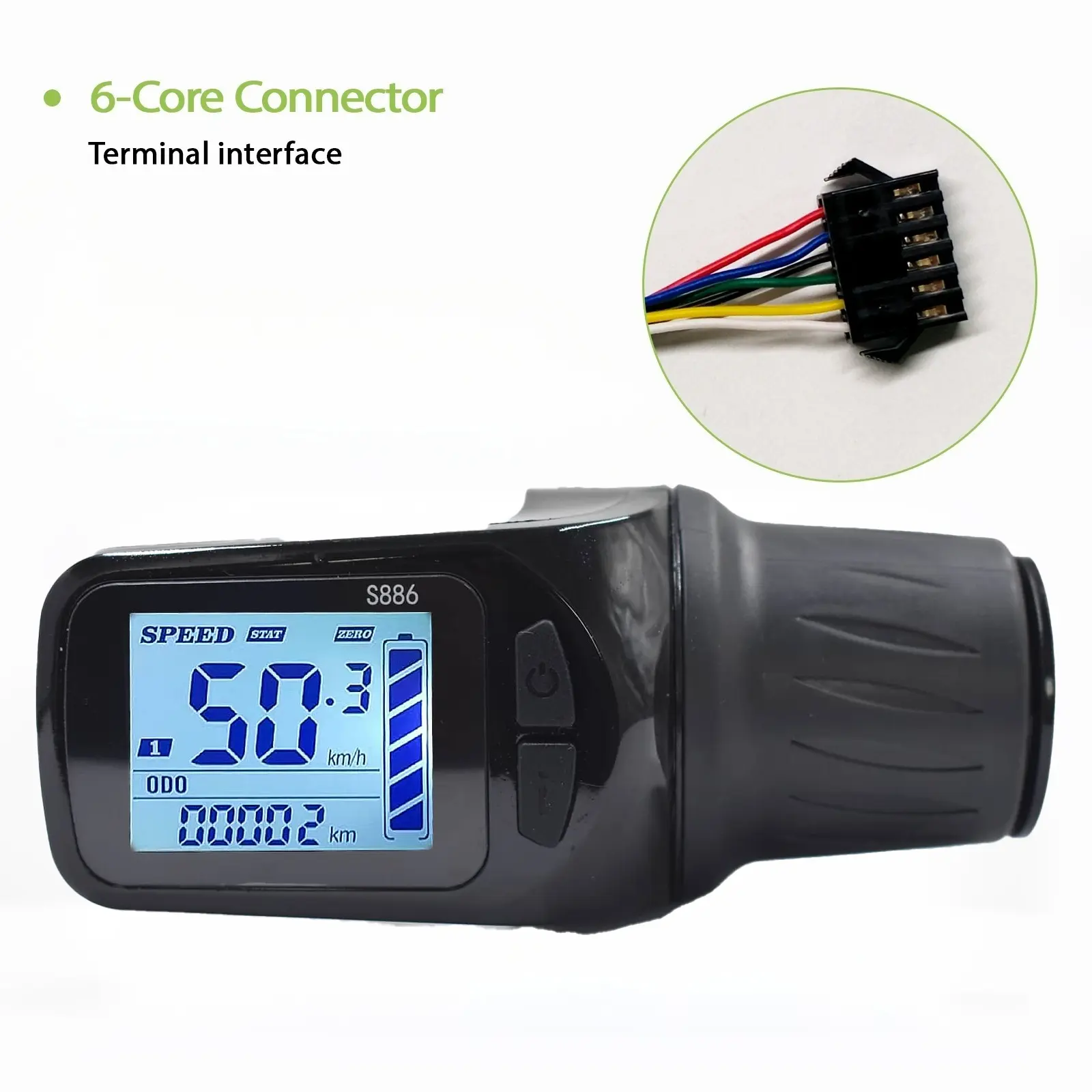 S886 Sm6pin Half Handle Electric Bicycle Controller Ebike, Waterproof Color Display Screen, Compatible Only with Uart 2 Protocol, 1 Piece