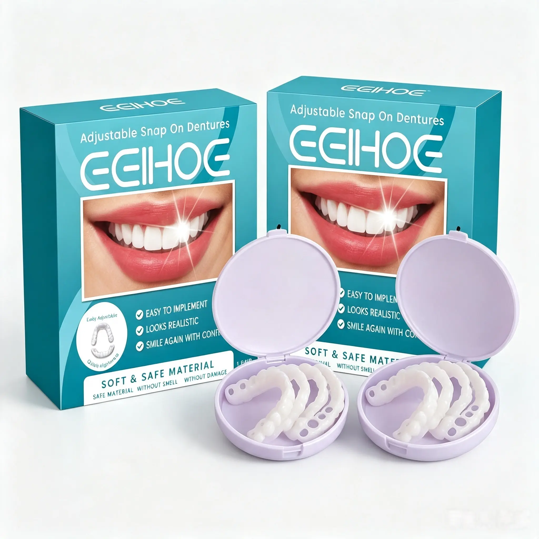 EELHOE Adjustable Snap-on Cosmetic Teeth Oral Care Kit, Temporary Smile Accessory for Tooth Gap Appearance Improvement, Comfortable Daily Use, Buy 1 Get 1 Free (2 Sets Total)
