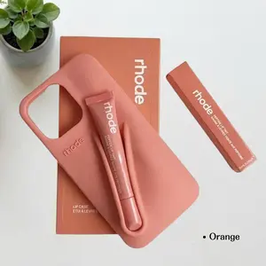 Aesthetic Silicone Lip Case for iPhone 14 15 16 Pro Max - Raspberry Orange Lip Balm Holder Phone Cover