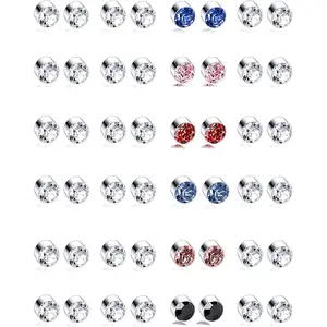 24 Pairs Magnetic Stud Earrings Multi Color Cubic Zirconia Clip on Non Piercing Earrings Set for Women Men 4MM 6MM