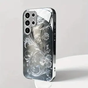 High-end Fashion Trend Minimalist Ice Crystal Pattern Silver Plated Phone Case for Galaxy S25 24 23 22 21 20Plus A05 06 14 15 16 24 25 26 34 35 36 54 55 56 - Stylish, beautiful, elegant, cute protective case trendy protective cover