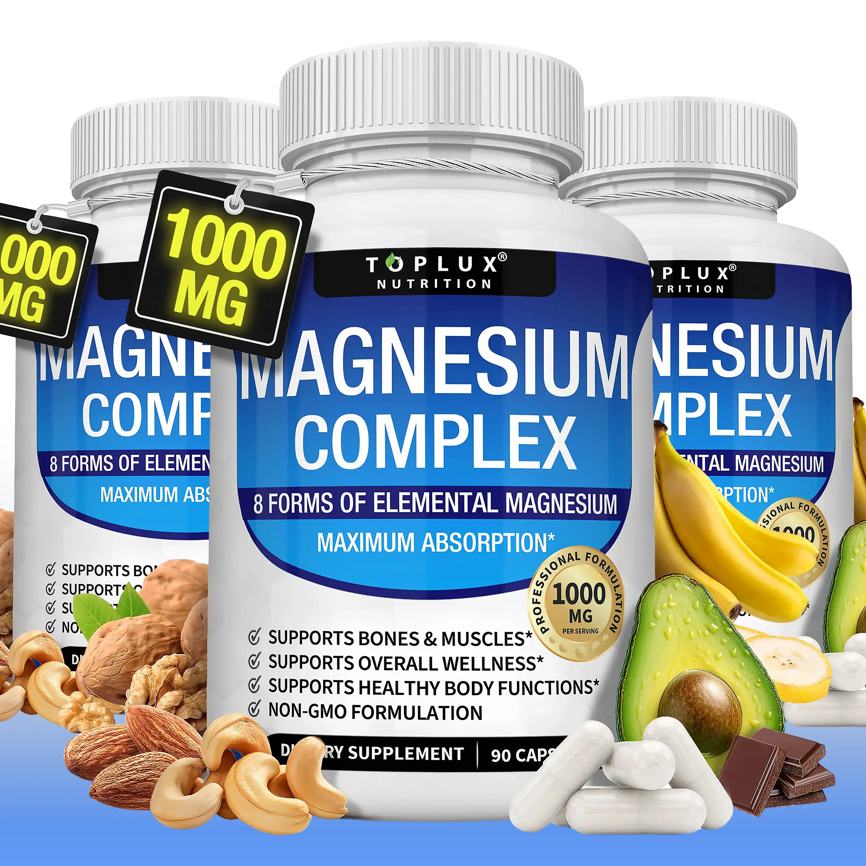 8-in-1 Magnesium Complex Supplement | Chromium Picolinate & Zinc | Metabolic Support | 90 Vegan Capsules | Multi-Bottle Value Set