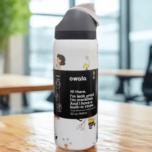 32oz Aesthetic Emotional Support Water Bottle - Leak-Proof Insulated Stainless Steel Tumbler with Built-in Straw & Sip Lid - Limited Edition Nostalgic Cartoon Design (24H Cold)