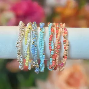 Aperol & Blue Lagoon Twisted Bracelet Stack - Colorful Beaded Jewelry Set for Women