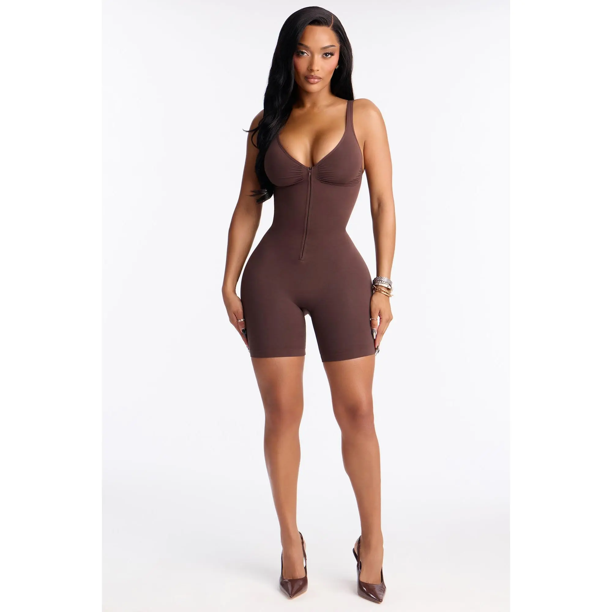 Nova Sculpt Seamless Strong Compression Zip Front Thigh Shaping Bodysuit - Coco