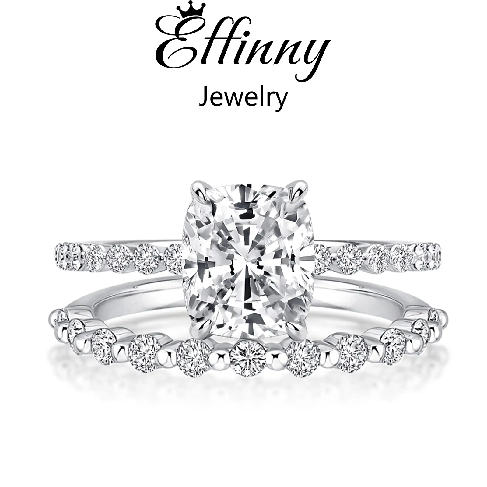Effinny Exquisite 2.0ct Cushion Cut Women's Wedding Ring Set in 925 Sterling Silver, Promise Ring, 5A Grade Cubic Zirconia Anniversary Ring for Women