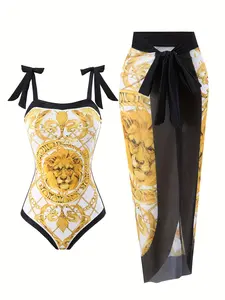 Printed reversible swimsuit Double-lined fabric swimsuit Two-piece swimsuit Beach gauze bikini