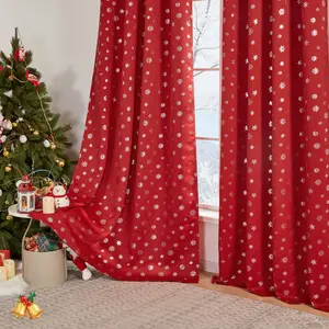 Deconovo Christmas Blackout Curtains -Red Snowflake Pattern – Thermal Insulated Holiday Drapes for Bedroom and Living Room Decor