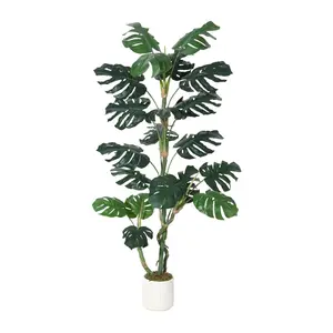 🌿 5FT multi-stalk faux monstera, zero care, all the tropical vibes. Adjustable stems, ceramic pot—corner-filler perfection.