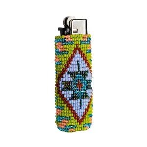 Falcon - Native Beaded Lighter Case with Vibrant Tribal Geometric Design - Handmade by Huichol Artisans - Mother Sierra