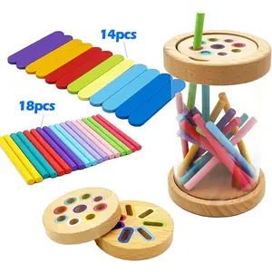 Montessori Toy, Wooden Shape and Color Sorting Toy, Insert Stick Fine Motor Skills Sensory Toy, Early Education Intellectual Training Pairing Toy, Travel Gift for Boys and Girls, Shape Sorter