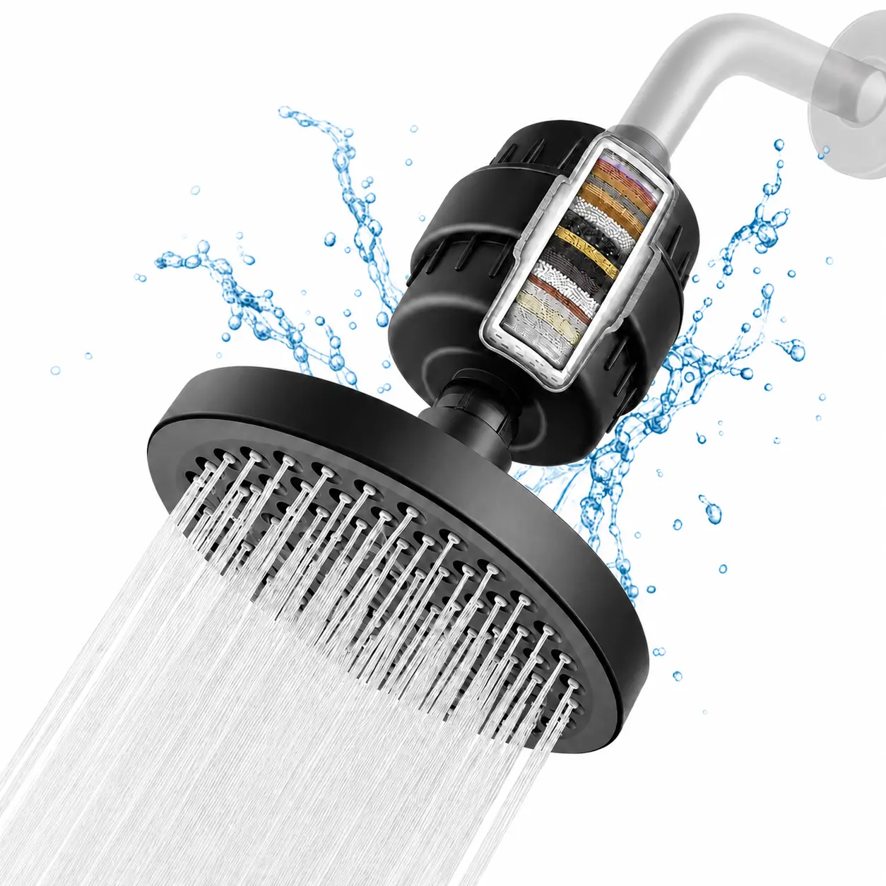 Filtered Shower Head Set 15 Stage Shower Filter - Reduces Chlorine And Heavy Metals High Pressure Showerhead Filter With 6" Round, Luxury Polished Chrome