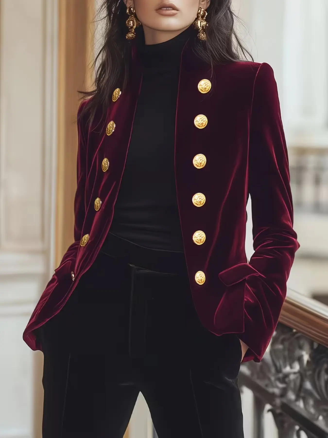Autumn New Loose Long Sleeve Jacket, Versatile Commuter Casual Chic Elegant Coat, Wine Fitted Outerwear for Fall & Winter