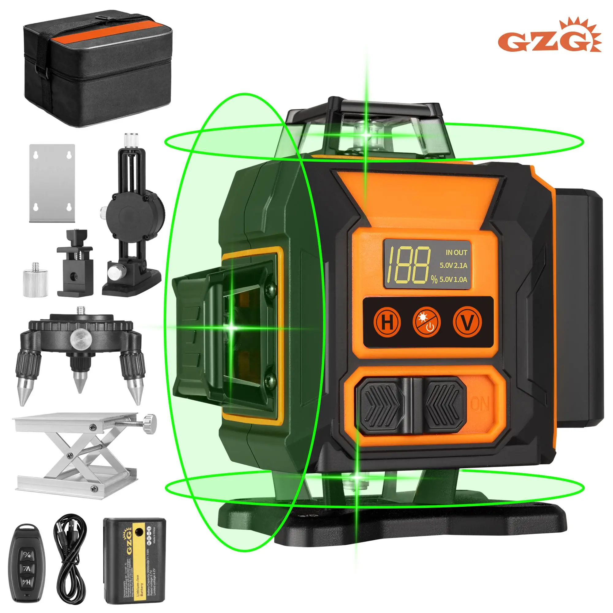 GZG 16 Lines Green Beam Self Leveling Tool, 1 Count 4D Cross Professional Line Laser Tool, Multi-application Measuring Tools