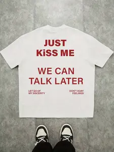 Just Kiss Me We Can Talk Later Graphic T-Shirt, Funny Bold Text Tee, Y2K Aesthetic Streetwear, Casual Oversized Shirt for Men Women