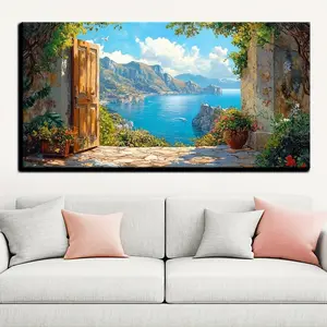 Carl Frederick Agard Canvas Framed Wall Art Print, Amalfi Coast, Classic, Traditional, Home Decor, Ocean Artwork, 1.5" Thick Solid Pine Wood Frame