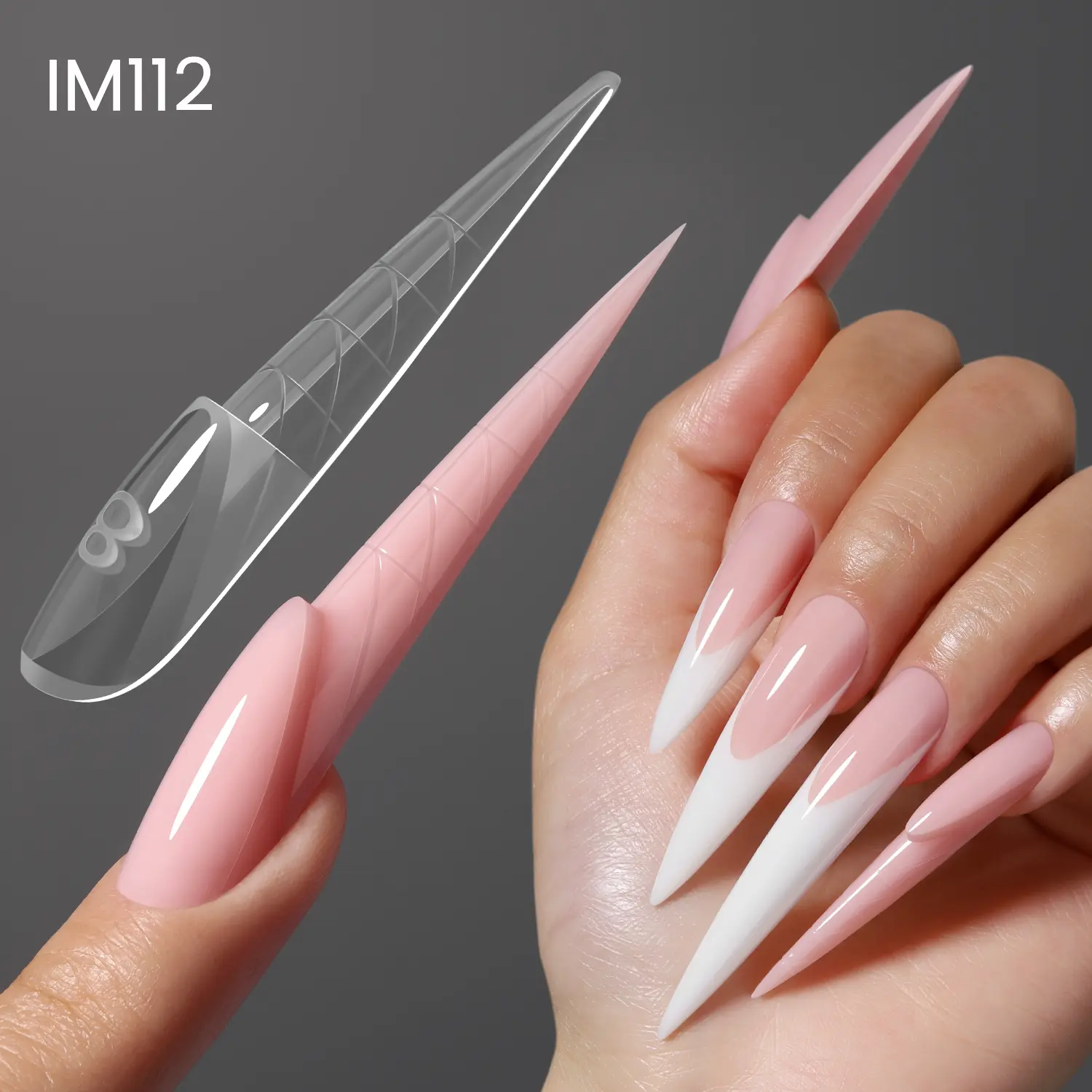 YOKEFELLOW ImMaster Space Reverse French Dual Form New Shape 3D Stiletto French Nail Dual Form 150PCS/BOX 15Sizes Magic Caps Zone French Dual Form Nail Durable and Resuable Nail Art Tool for Beginners and Professional Nail Extension IM112 Stiletto