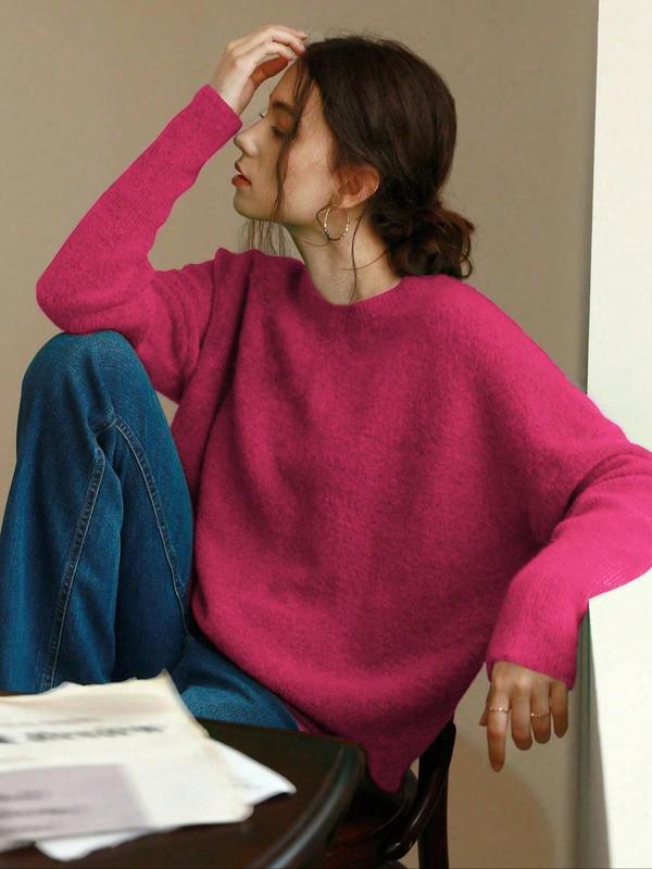 Women's Fall Winter Casual Loose-Fit Mock Neck Sweater, Elegant Solid Color Knitted Pullover, Comfortable Medium-Weight knit