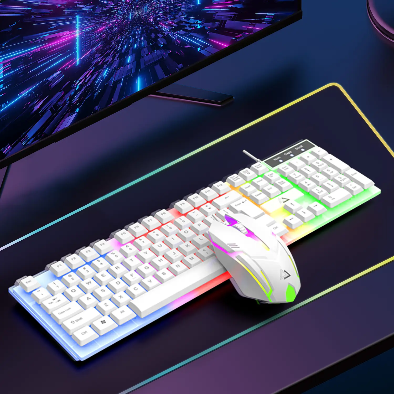 RGB Gaming Keyboard and Mouse Combo, Wired Mechanical Feel LED Backlit Keyboard,104 Keys USB Ergonomic Wrist Rest Keyboard, Compact Wired Keyboard