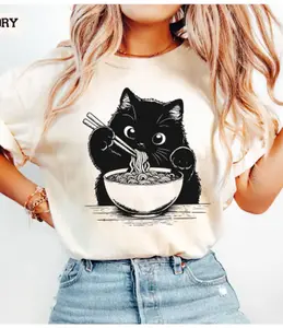 Noodle Cat T-Shirt, Black Cat Ramen T-Shirts,Ramen Cat T-Shirt, Gift for Mom, Cat Lover Gift, Kawaii Shirt,Foodie Lover Shirts