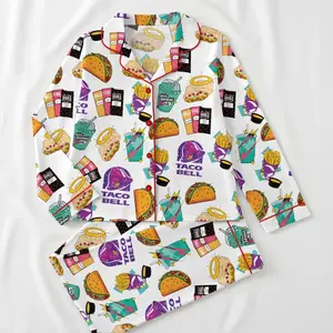 Taco Bell Pajama Set For Women Print Comfy Satin Sleepwear & Loungewear Pjs Short Sleeve Top & Bottoms Shorts
