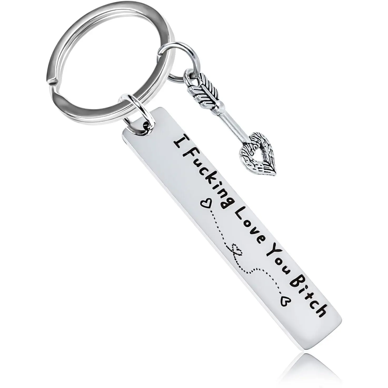 Teniinet Women's Stainless Steel Best Friend Keychain - Custom Engraving, Engraved Sentimental Text, Everyday Carry, Exquisite Craftsmanship - "I Fucking Love You Bitch" Engraving for Birthday Christmas Gifts, Custom Engraving Keychains, Engraved Sentimen