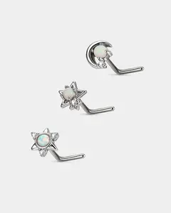 3PCS Opal Star & Moon Nose Stud Set
