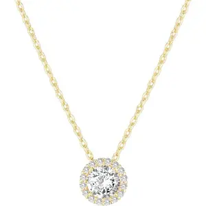 14K PAVOI Gold Plated Post Faux Diamond round Solitaire During Halo Necklace | Gold Necklace for Women | Slider Adjustable