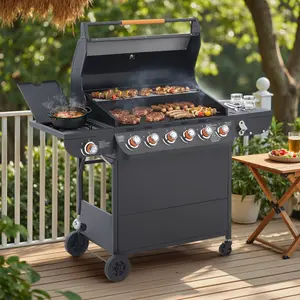 6 Burner Stainless Steel Propane Gas Grill with Side Burner & 72000 BTU | Outdoor BBQ Grill with Cast Iron Cooking Grates, Foldable Side Tables | Heavy Duty Patio Backyard Grill, Large Capacity, Rustproof