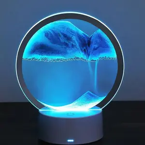 3D Flowing Sand Design Decorative Night Light, USB Rechargeable/AA Battery Required Creative Gift 3D Flowing Sand Night Light, Ambient Light for Bedroom Decor (without Battery）