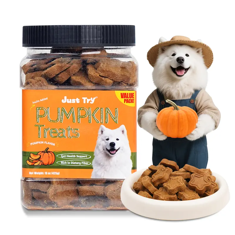 JUST TRY Pumpkin Dog Treats Chicken Flavor Digestive Aid for Gut Health, Constipation Relief, Dog Training Treats Healthy Dog Treats 15 OZ #sohochic
