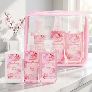 Mother's Day Gift- Vital Luxury Japanese Sakura Bath & Body Travel Set – 3oz Shower Gel, 3oz Body Lotion, 3oz Body Mist & 2.5oz Bath Salts | Silky Lather, All-Day Fresh Scent，Moisturize, |mini gift set  Ideal Gift for Mom, Wife, Sister & Girlfriend
