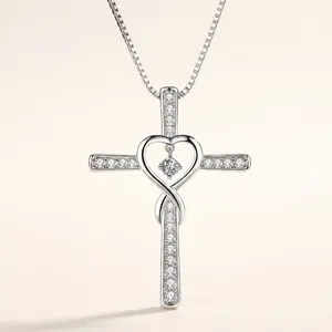God We Trust Cross Necklace for Women – Infinity Heart Birthstone Crystal Pendant, Meaningful Faith Gift for Mom, Grandma, Daughter & Best Friend – Silver Tone, 12 Colors