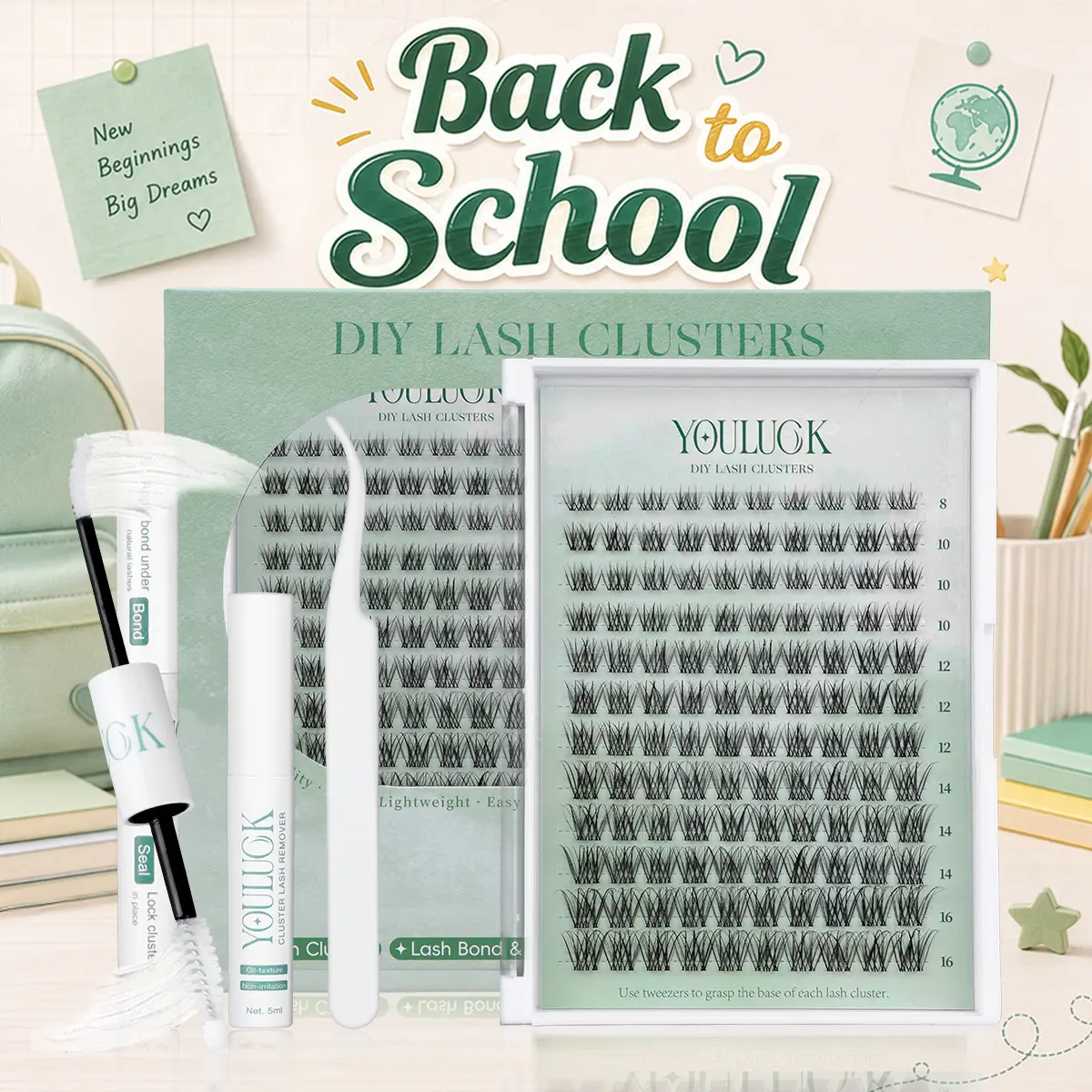 YOULUCK Natural Eyelash Clusters Kit, Ultra-Thin Band Bond & Seal, Long-Lasting Waterproof Lightweight Individual Lashes for Girls, Makeup Accessories Bundle False Eyelashes & Adhesives, Natural Lash Clusters
