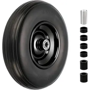 4.00-6 Flat Free Tire and Wheel, 13" Solid Wheelbarrow Tire with 1.75" Centered Hub and 3/4" Bearings(Come with 5/8" ID Iron Tube Adapter), for Garden Cart, Trolley, Wheelbarrow Wheel Replacement