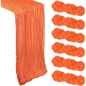 6 Pack Orange 10Ft Cheesecloth Table Runner 35x120 Inch Spring Gauze Boho Sheer Rustic Fabric for Party Baby Shower Wedding Holiday Decorations