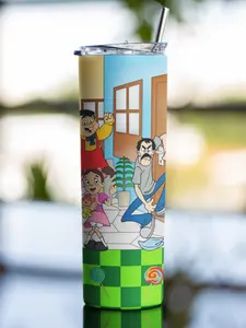 El Chavo Del 8 20oz Stainless Steel Skinny Insulated Thermal Tumbler Water Bottle - Colorful Illustrations, Glass Design, Lid for Coffee, Water, Water Bottles